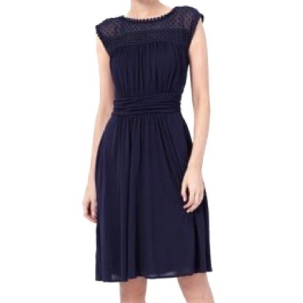 Boden Jessica Navy Blue Swiss Dot Jersey Midi Dress size 8R